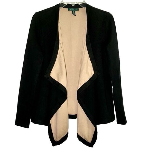 Lauren Ralph Lauren Open Front Cardigan in Black/Tan Women’s XS - Picture 1 of 4